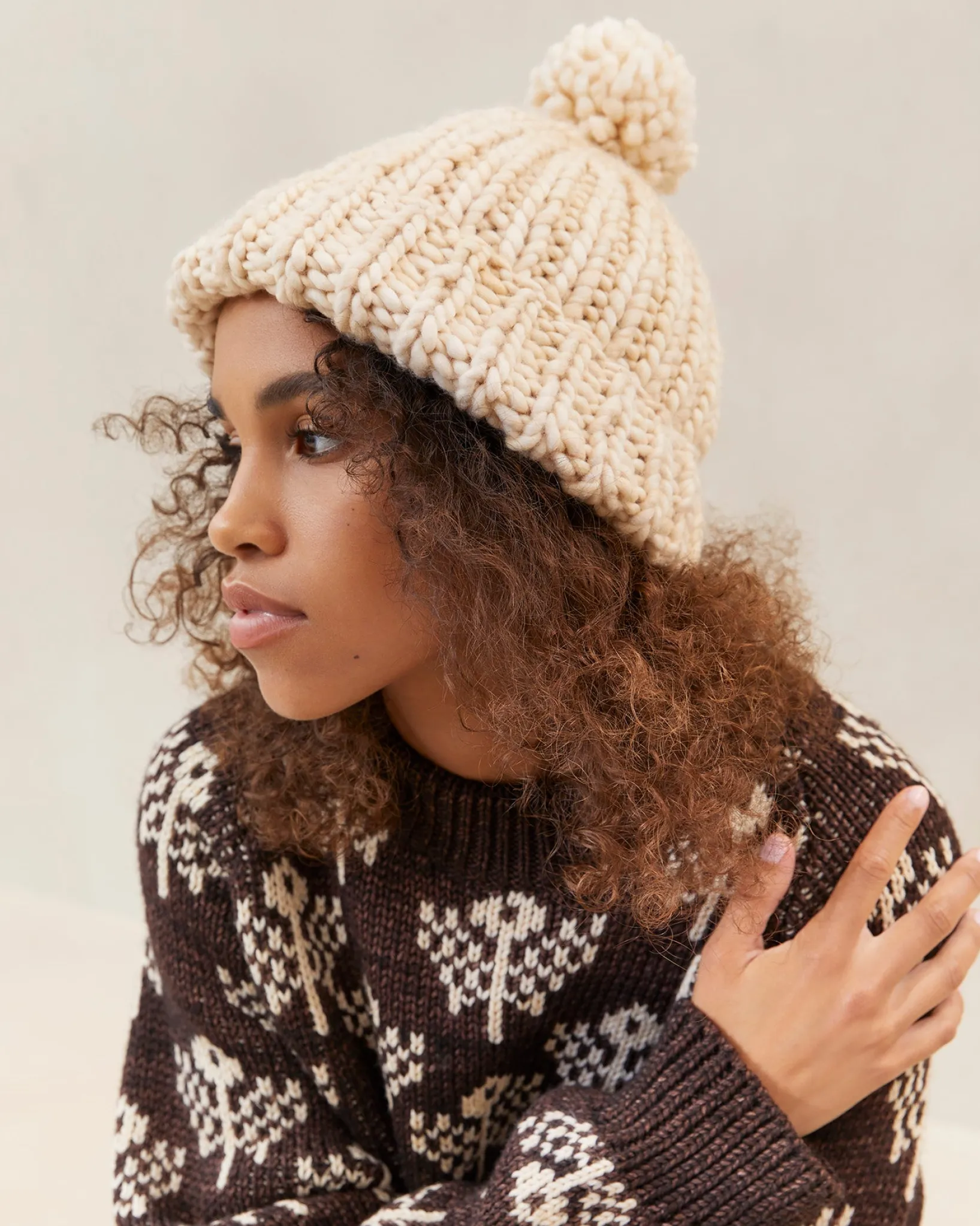 Online Loeffler Randall Ava Knit Pompom Hat Cream