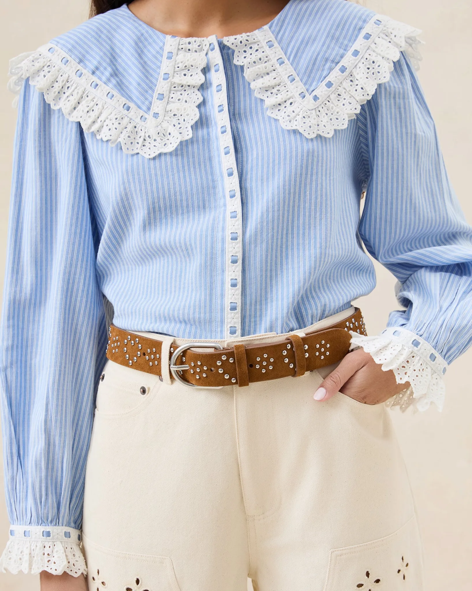 Online Loeffler Randall Beckett Cacao Suede Studded Belt Cacao/Silver />
