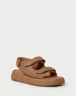 New Loeffler Randall Blaise Leather Platform Sandal Caramel