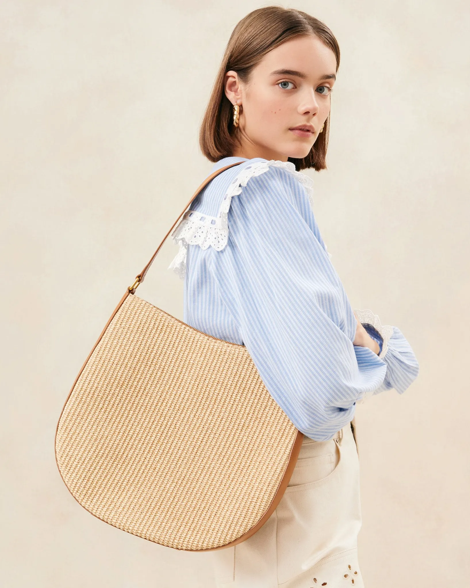 Outlet Loeffler Randall Bowen Natural Straw Hobo Natural/Cognac />