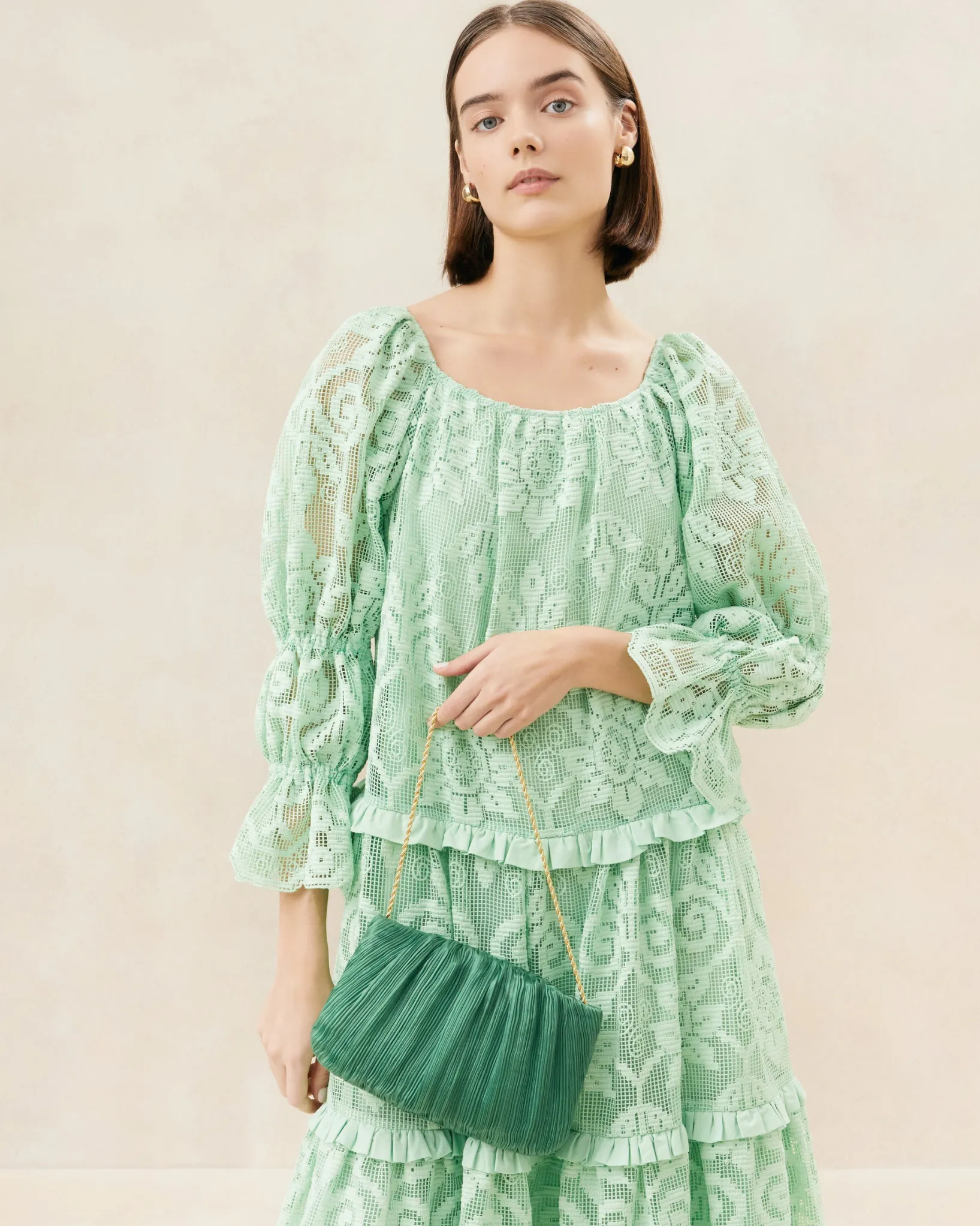 Hot Loeffler Randall Brit Flat Pleated Clutch Sage