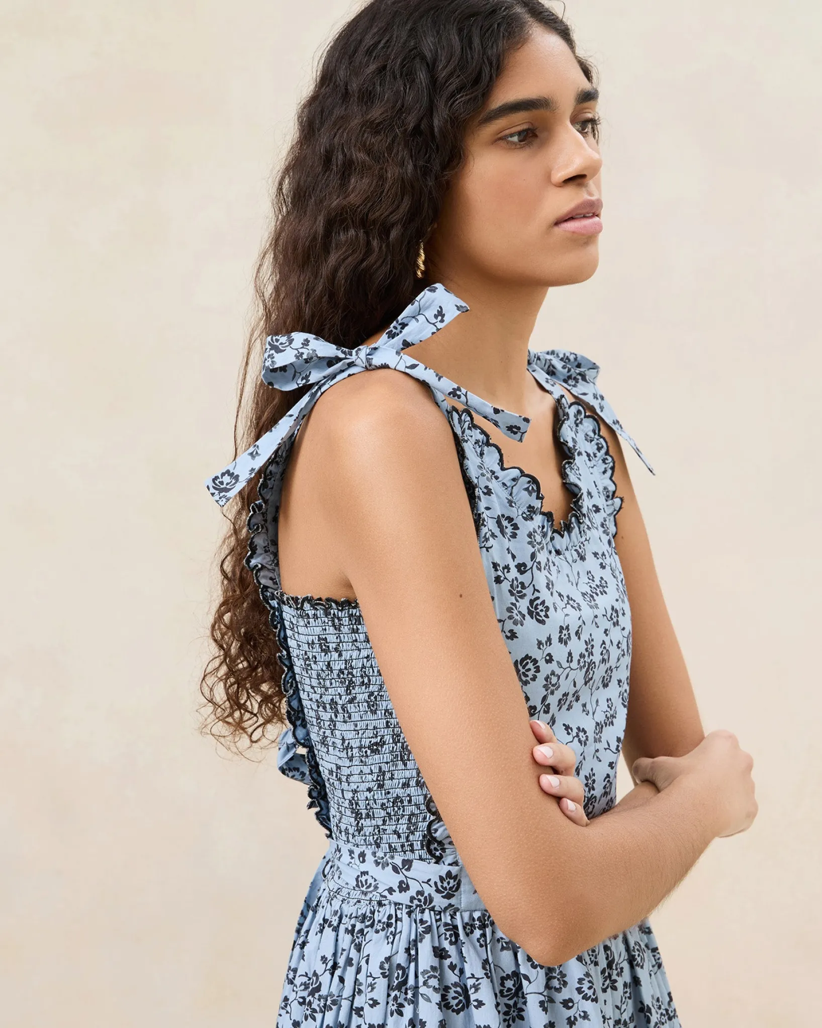 Loeffler Randall Bruna Blue/Black Floral Apron Dress Blue/Black Floral />