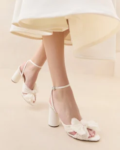 New Loeffler Randall Camellia Pleated Bow Heel Champagne