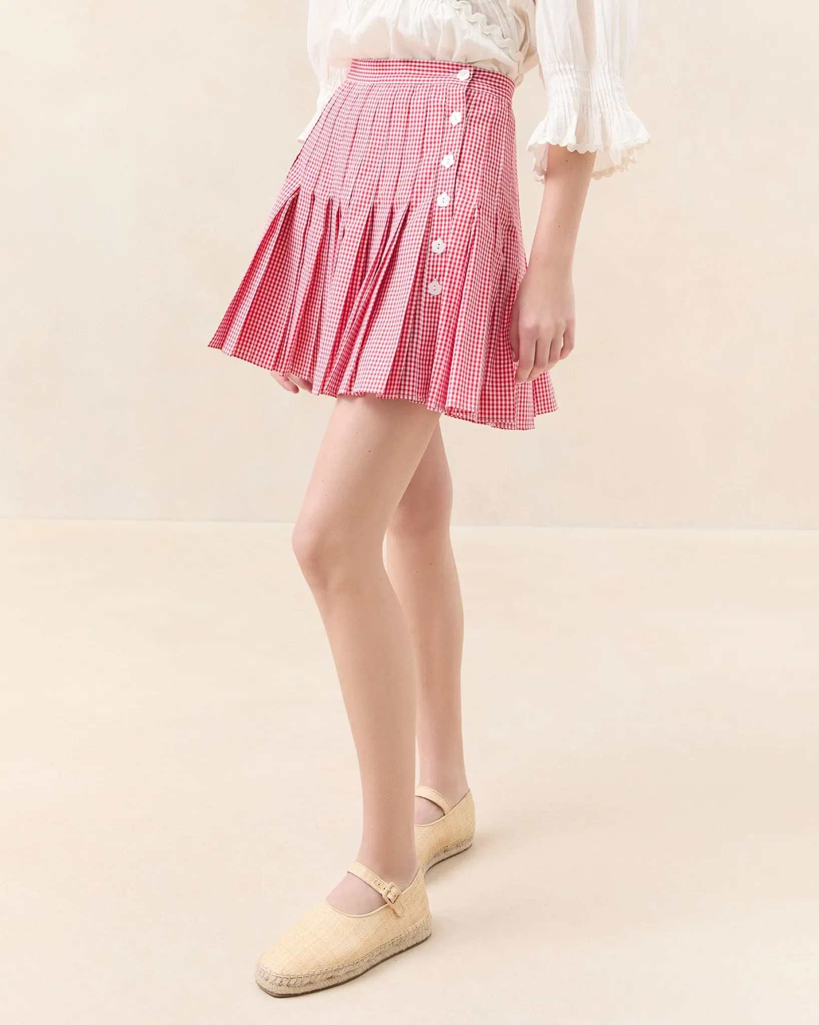 New Loeffler Randall Caroline Red Gingham Pleated Skirt Red Gingham />
