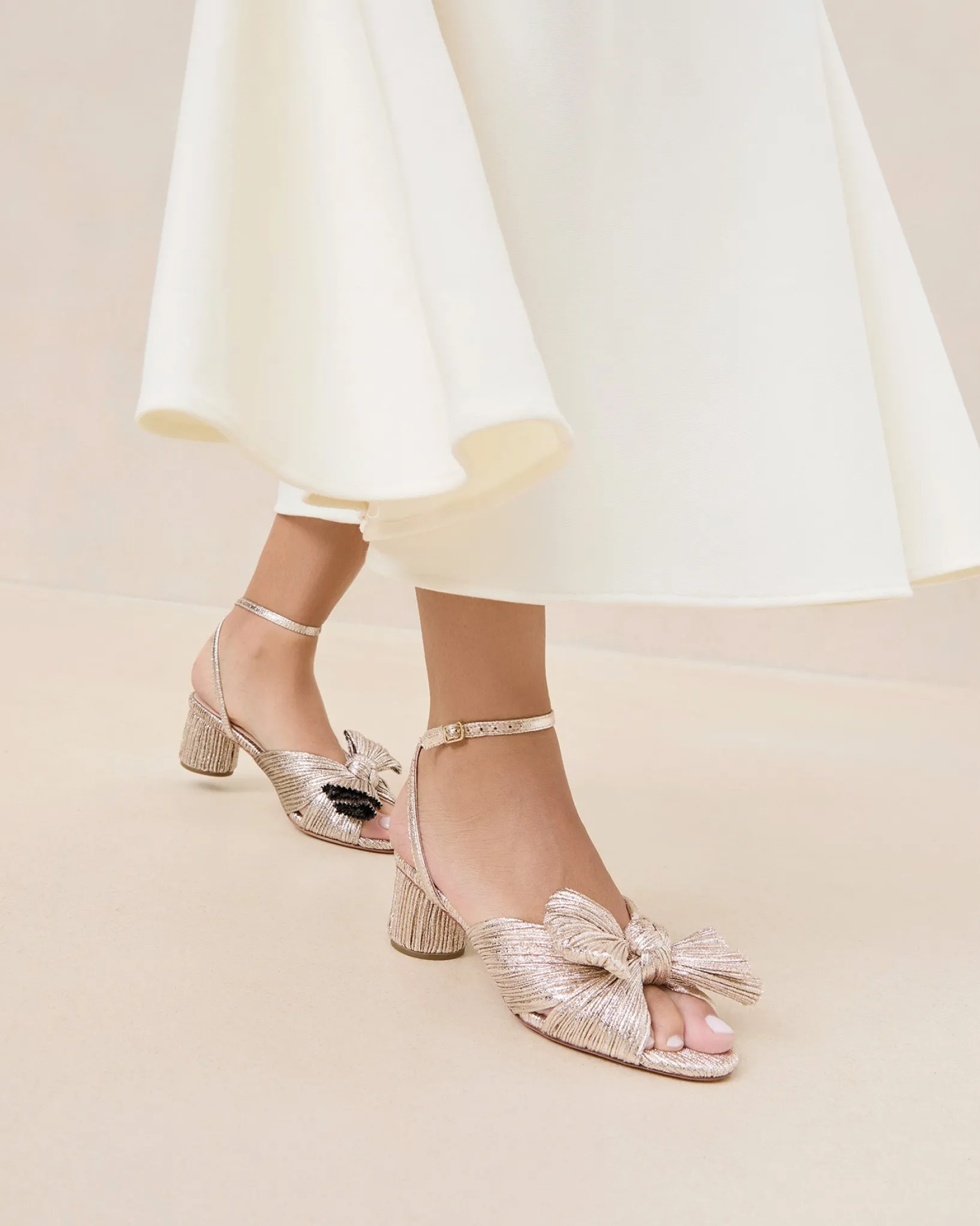 New Loeffler Randall Dahlia Pleated Bow Heel White