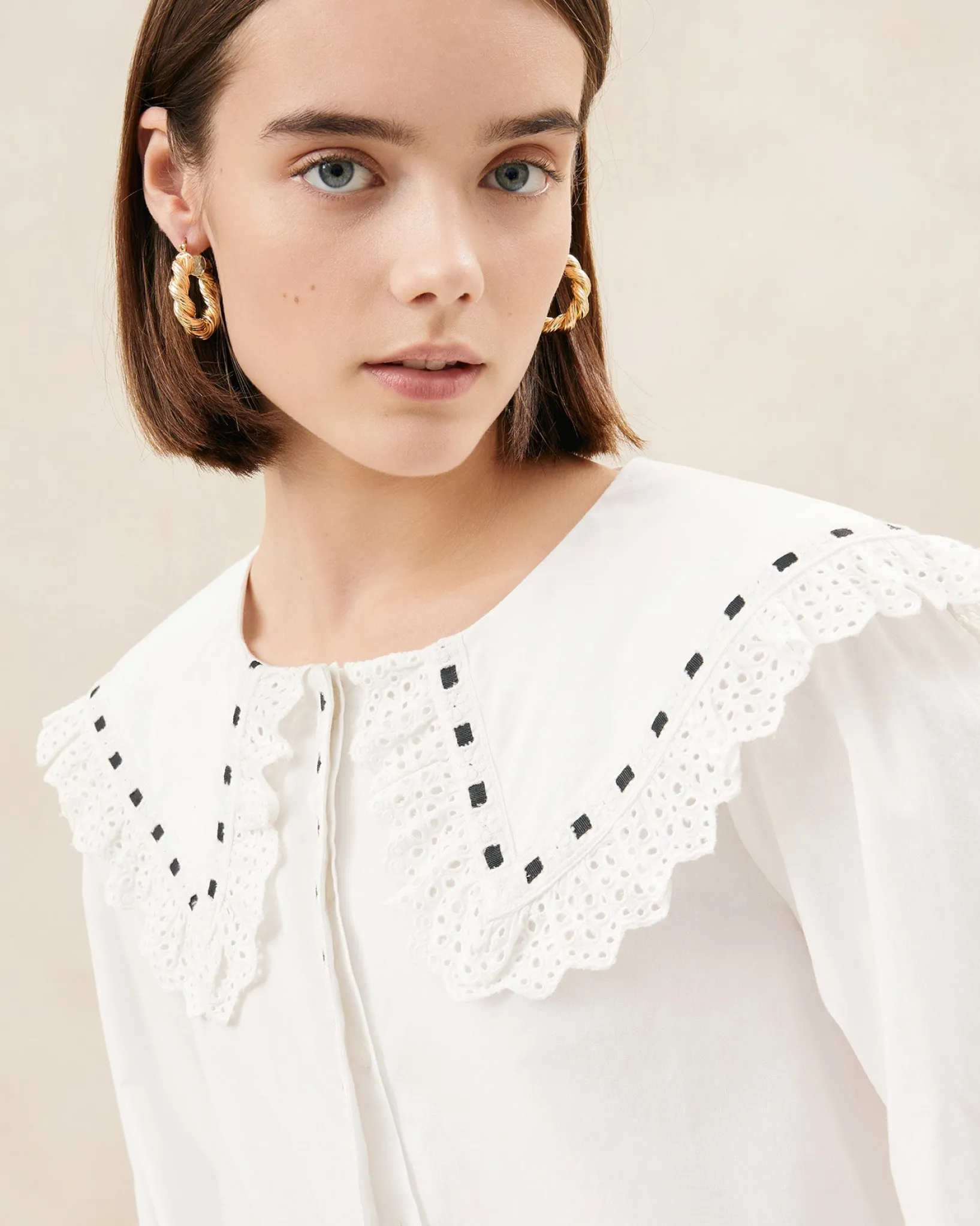 Hot Loeffler Randall Daisy Broderie Collared Blouse Cream