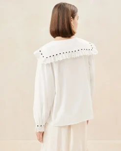 Hot Loeffler Randall Daisy Broderie Collared Blouse Cream