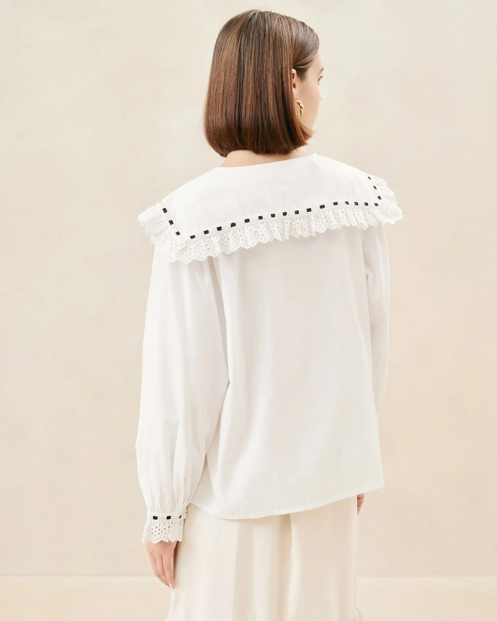 Hot Loeffler Randall Daisy Broderie Collared Blouse Cream