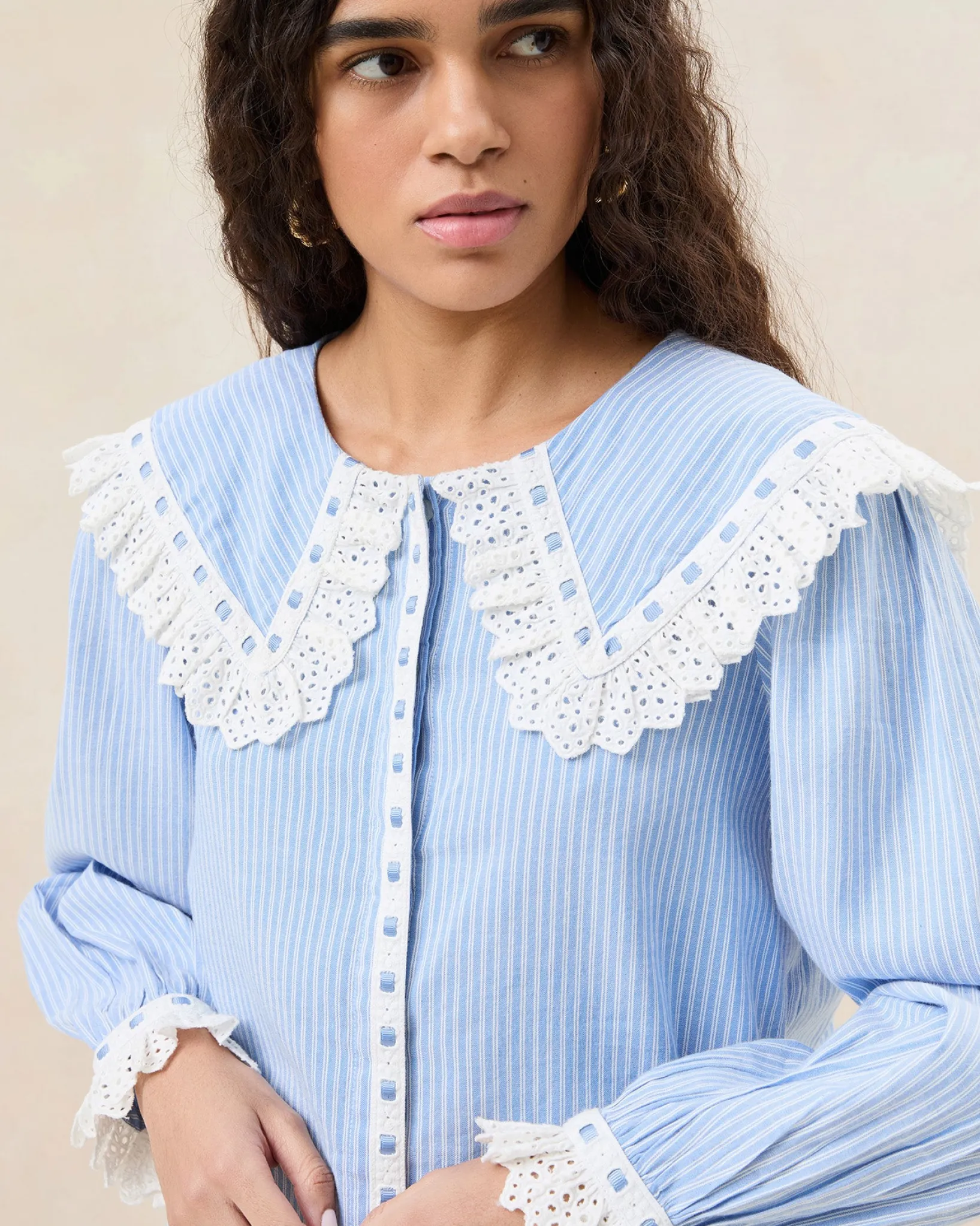 Hot Loeffler Randall Daisy Broderie Collared Blouse Cream