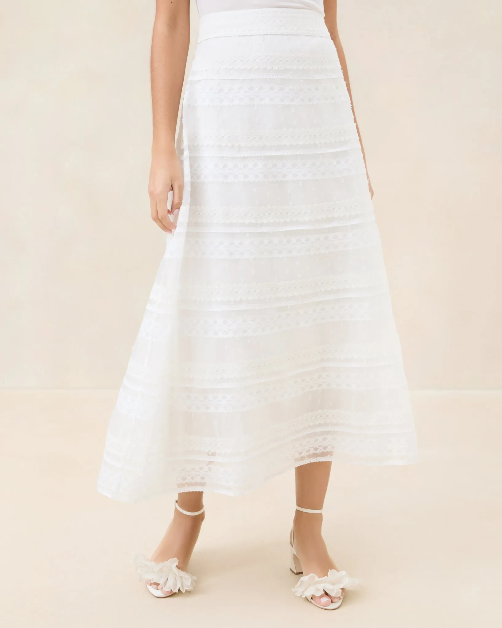 Outlet Loeffler Randall Delilah Cream Ruffle Organza Skirt Cream/Cream />