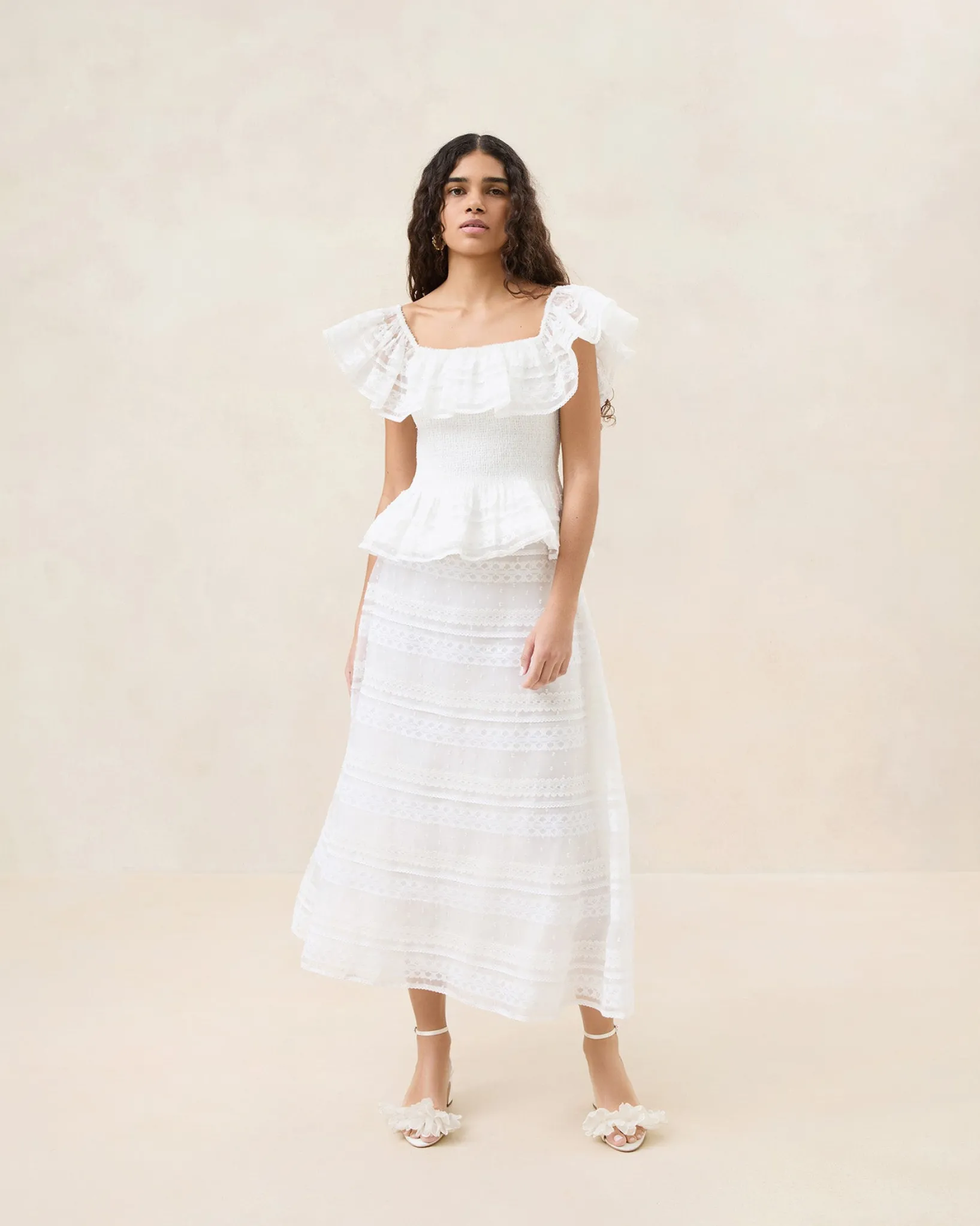 Outlet Loeffler Randall Delilah Cream Ruffle Organza Skirt Cream/Cream />