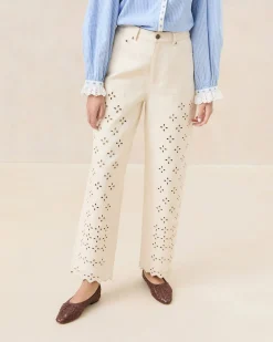 Sale Loeffler Randall Demi Natural Embroidered Pant Natural />