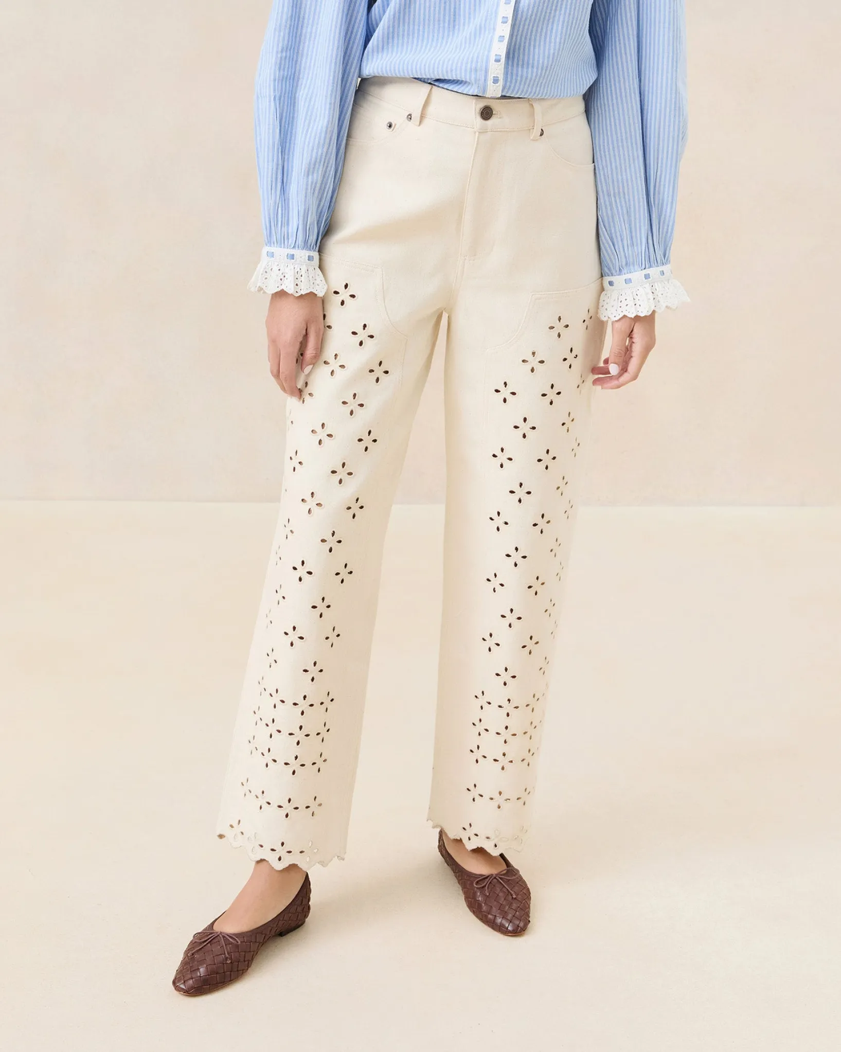 Sale Loeffler Randall Demi Natural Embroidered Pant Natural />