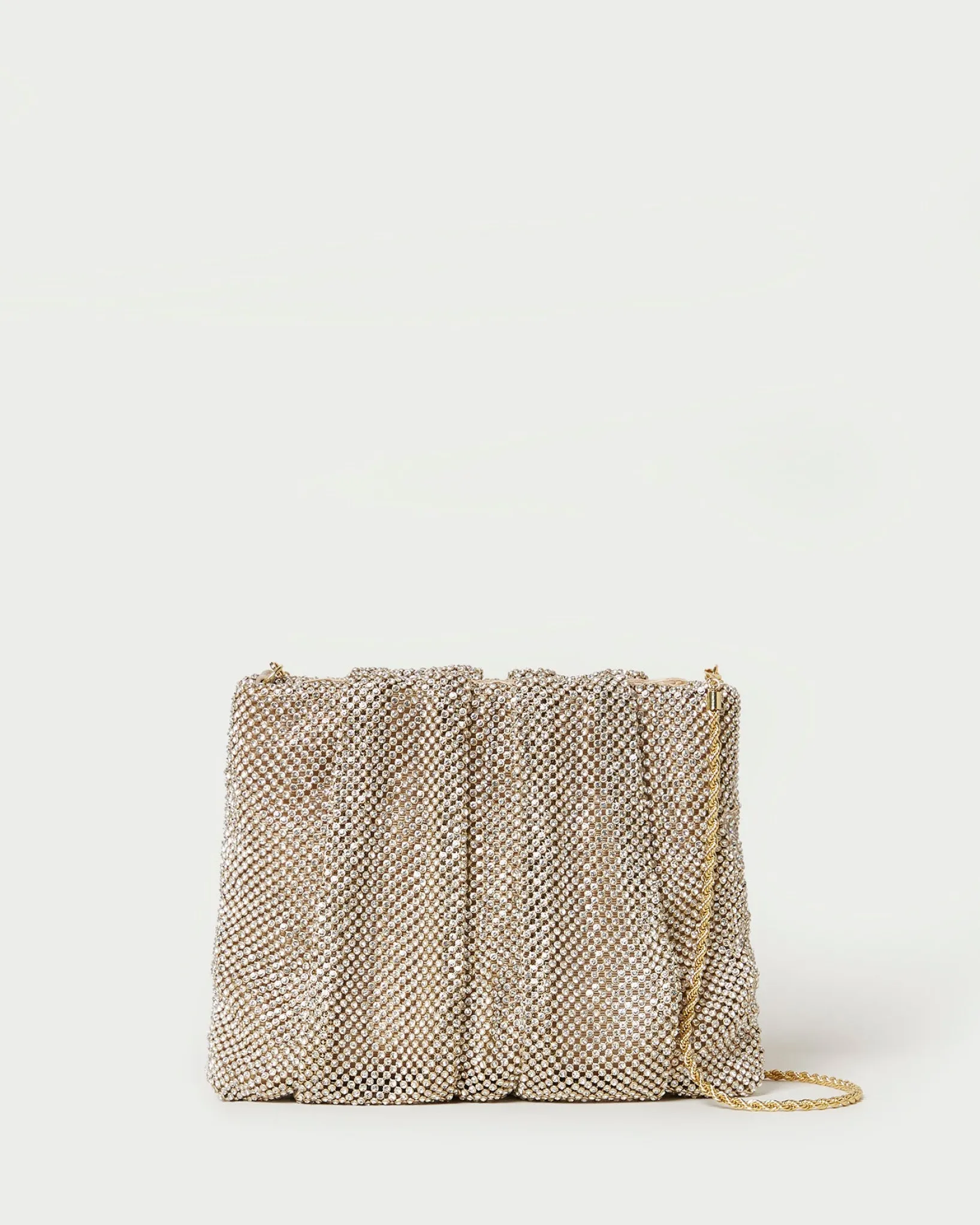 New Loeffler Randall Ember Gold Diamanté Gathered Clutch Gold />