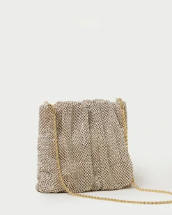 New Loeffler Randall Ember Gold Diamanté Gathered Clutch Gold />