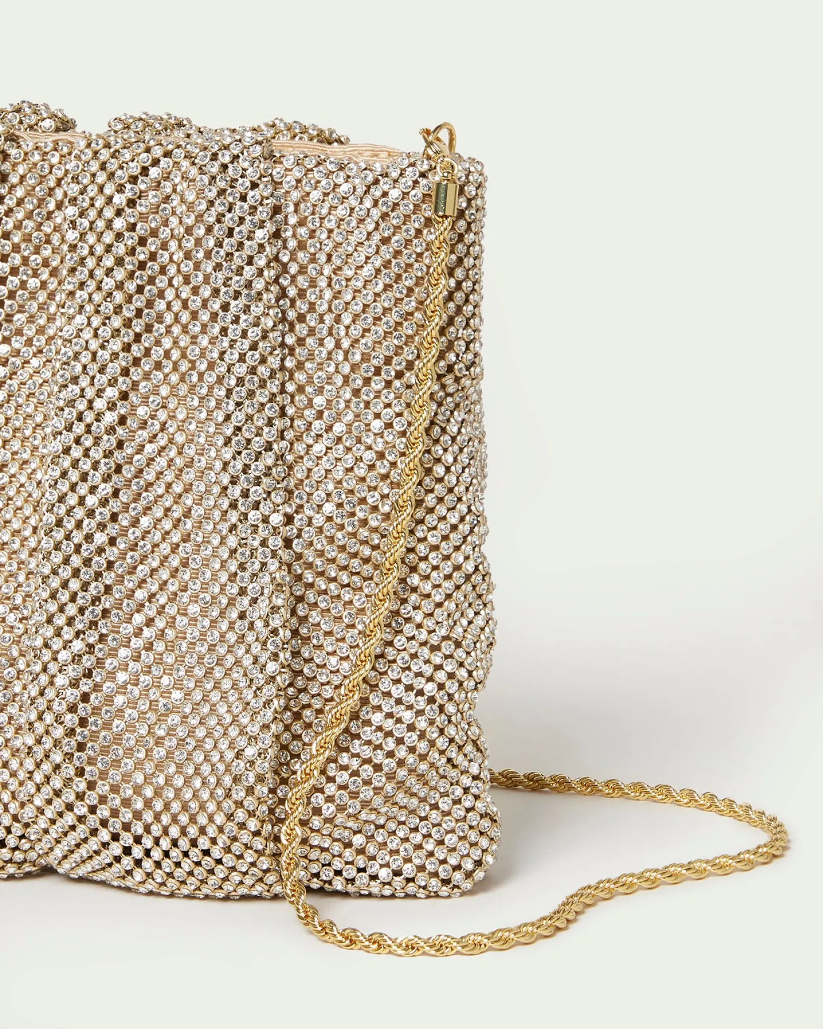 New Loeffler Randall Ember Gold Diamanté Gathered Clutch Gold />