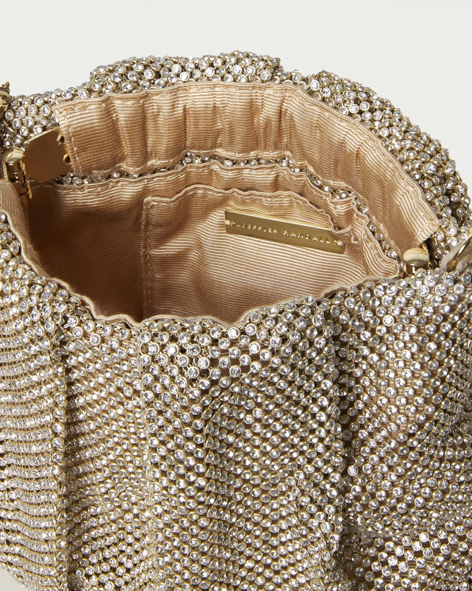 New Loeffler Randall Ember Gold Diamanté Gathered Clutch Gold />