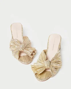 Loeffler Randall Emilia Pleated Bow Heel Gold