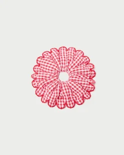 Loeffler Randall Frankie Red Floral Scallop Scrunchie Cream/Red Multi Rosette Floral