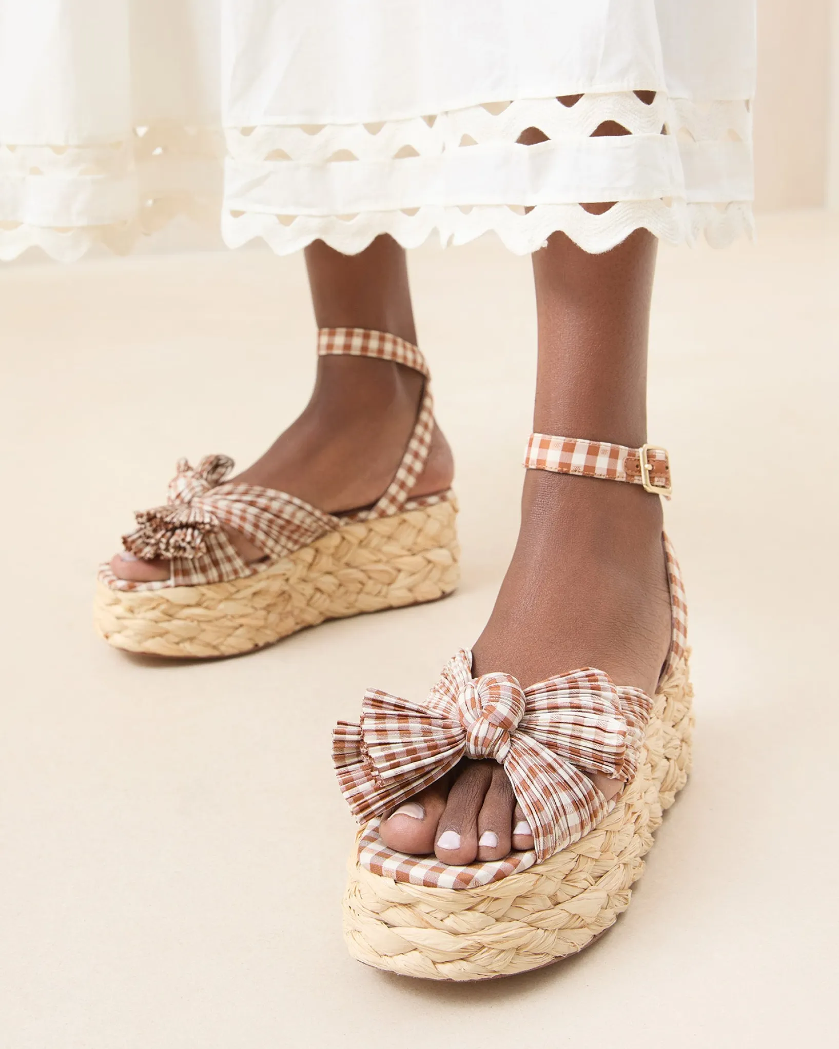 Best Loeffler Randall Gaby Bow Espadrille Brown Gingham