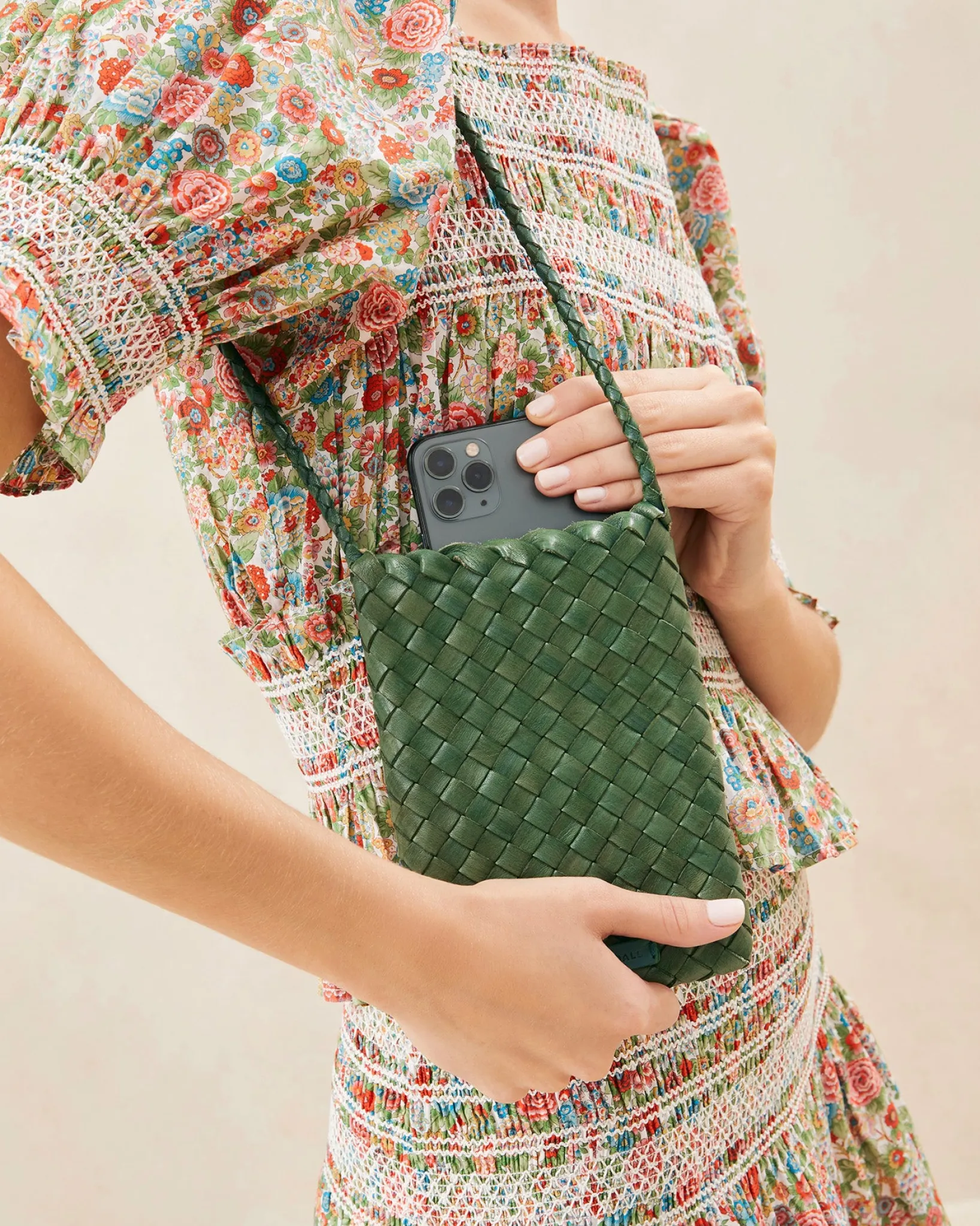 Loeffler Randall Grace Emerald Woven Crossbody White