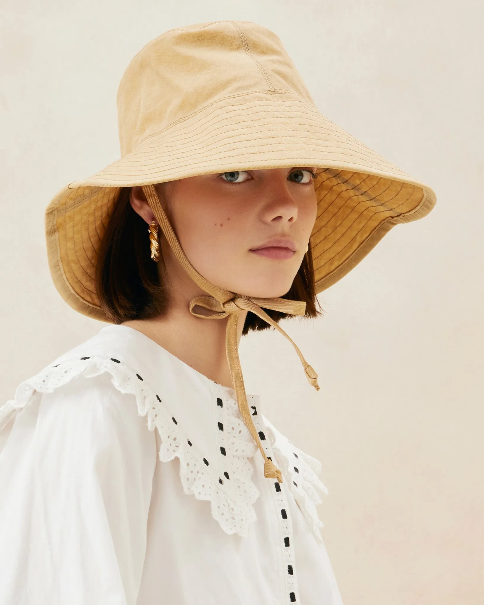 Clearance Loeffler Randall Hannah Parchment Nylon Bucket Hat Parchment />