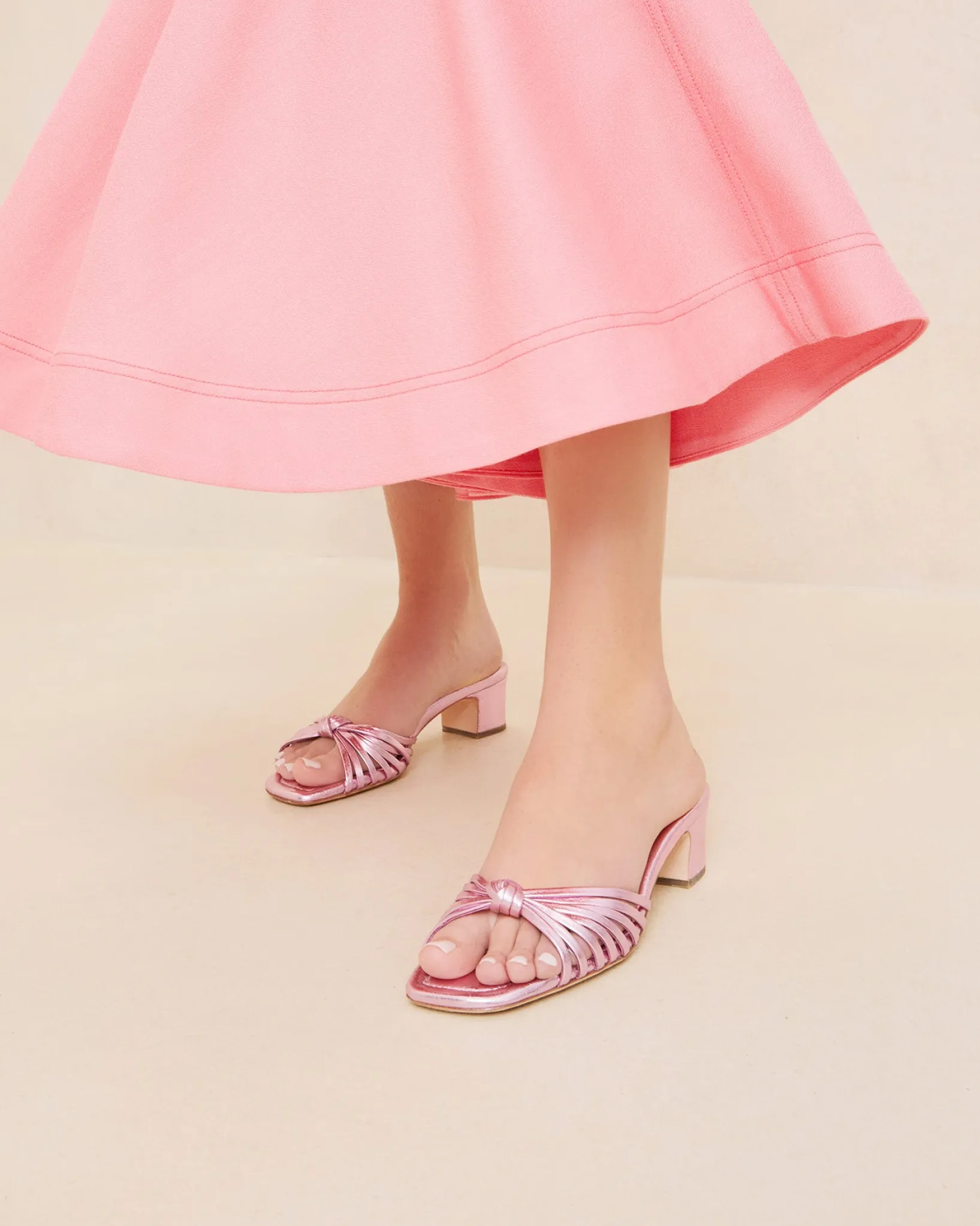 New Loeffler Randall Hazel Leather Knot Mule Pink