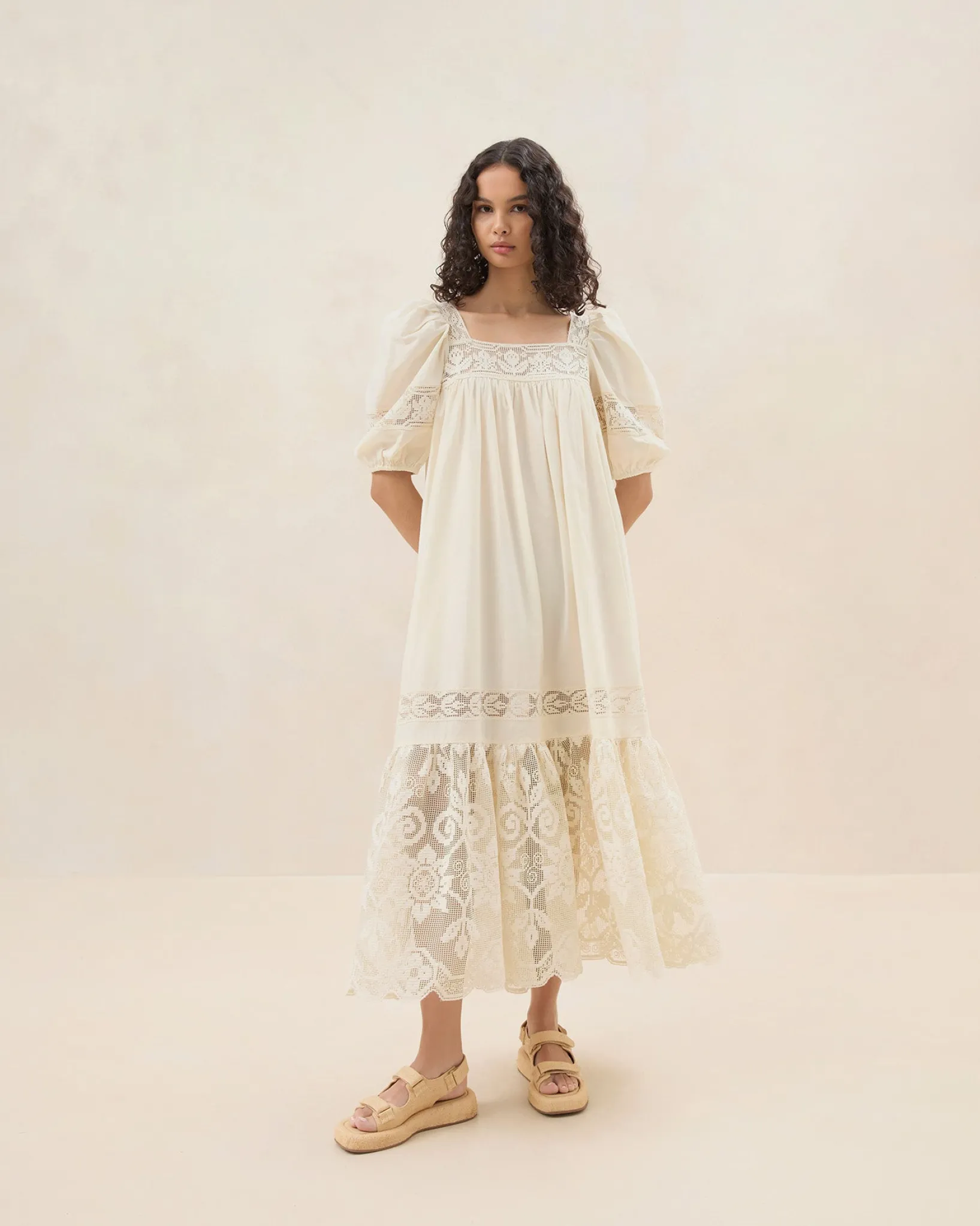 Discount Loeffler Randall Jo Cream Puff-Sleeve Dress Cream />