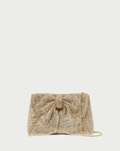 Loeffler Randall Jolene Gold Diamanté Bow Clutch Gold />