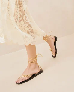 New Loeffler Randall Jude Leather Flat Sandal Gold