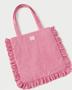 Loeffler Randall Justine Ruffle Tote Red Gingham