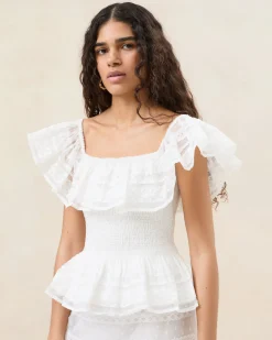 Clearance Loeffler Randall Layla Cream Ruffle Sleeveless Blouse Cream/Cream /><noscript><img width=