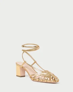 Clearance Loeffler Randall Livvy Leather Heeled Sandal Gold