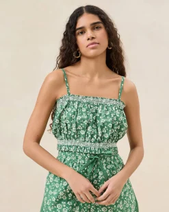 Outlet Loeffler Randall Maggie Green Floral Cinched Camisole Green/Cream Floral