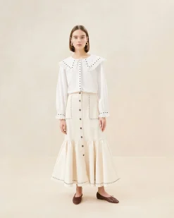 New Loeffler Randall Mateo Button-Front Skirt Natural