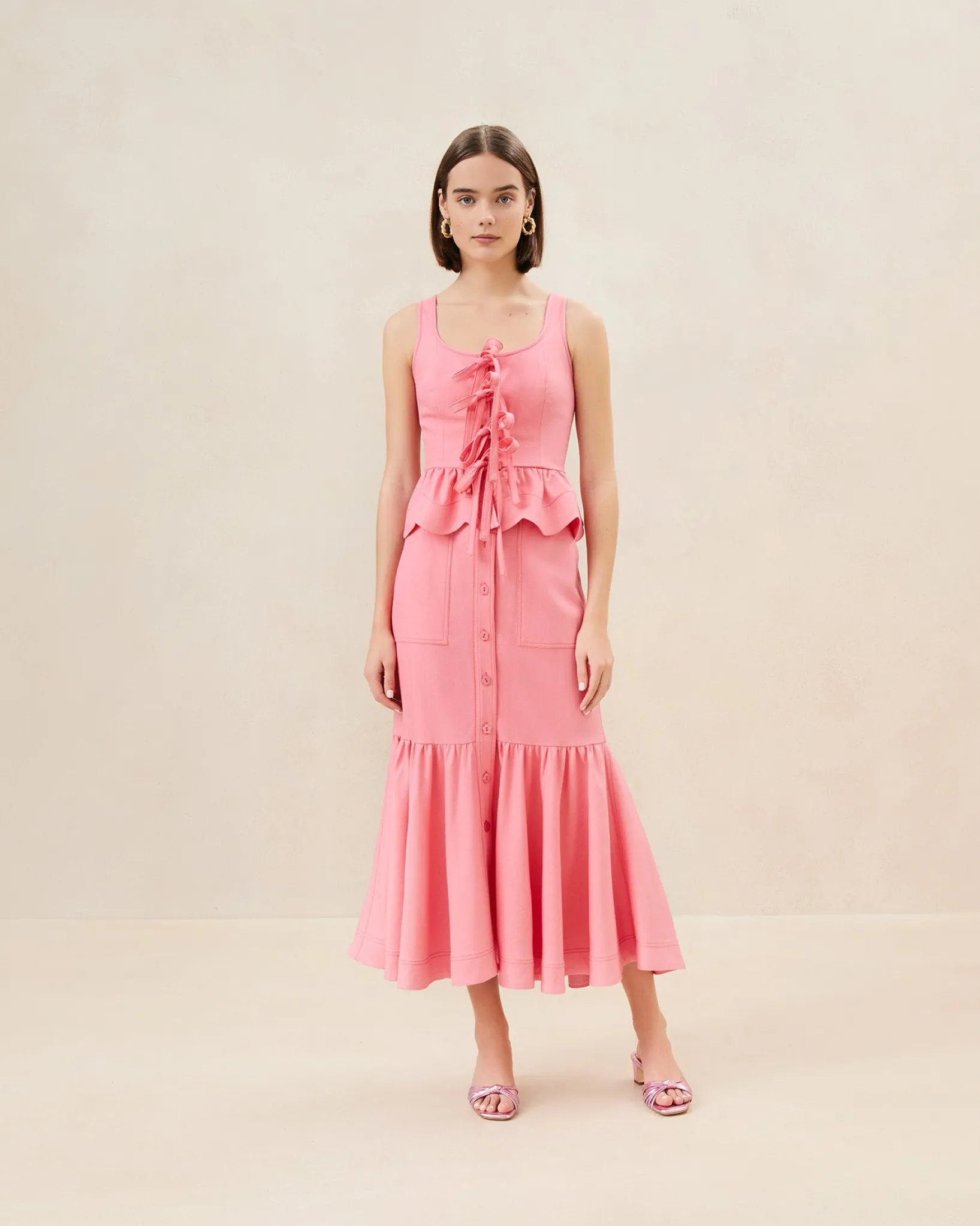 New Loeffler Randall Mateo Button-Front Skirt Natural