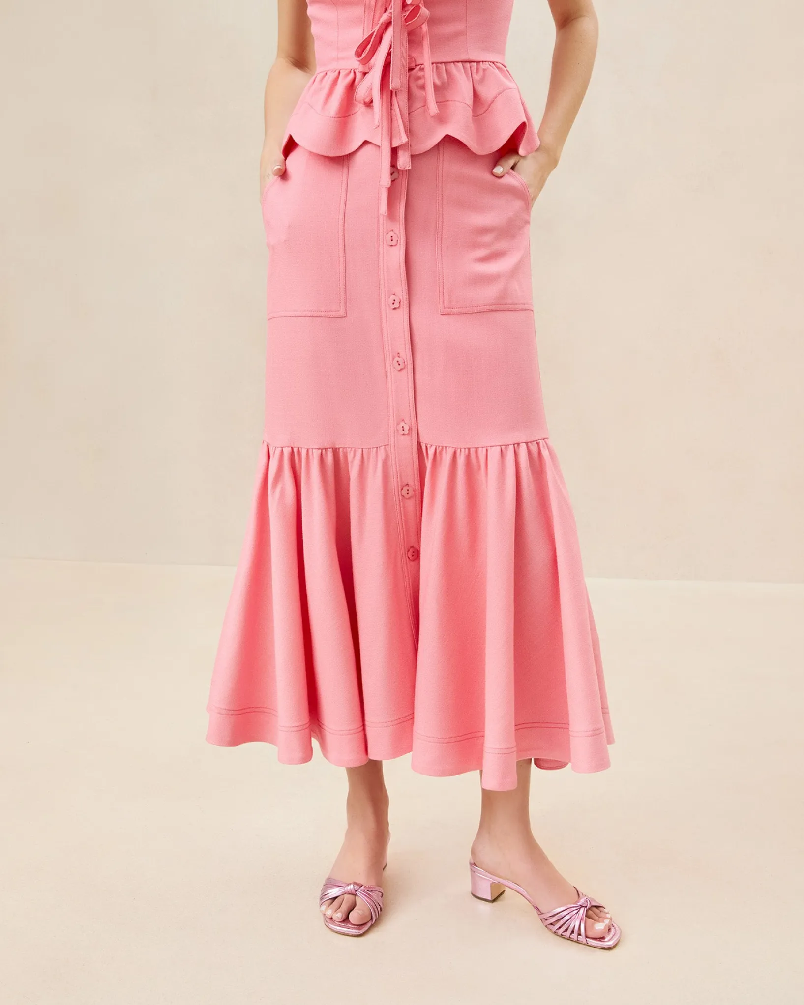 New Loeffler Randall Mateo Button-Front Skirt Natural