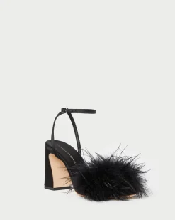 Clearance Loeffler Randall Minerva Black Satin/Feather Sandal Black />