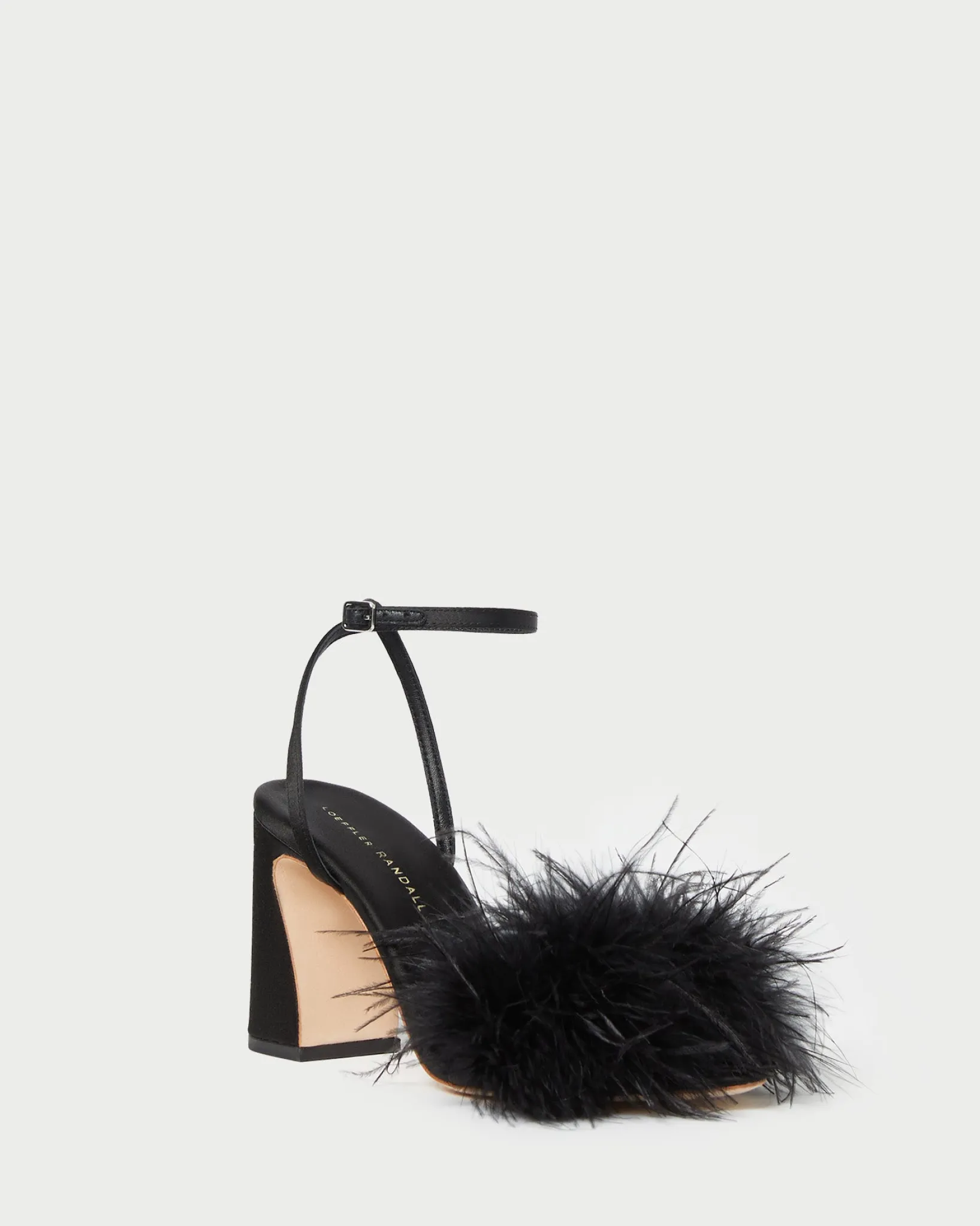 Clearance Loeffler Randall Minerva Black Satin/Feather Sandal Black />