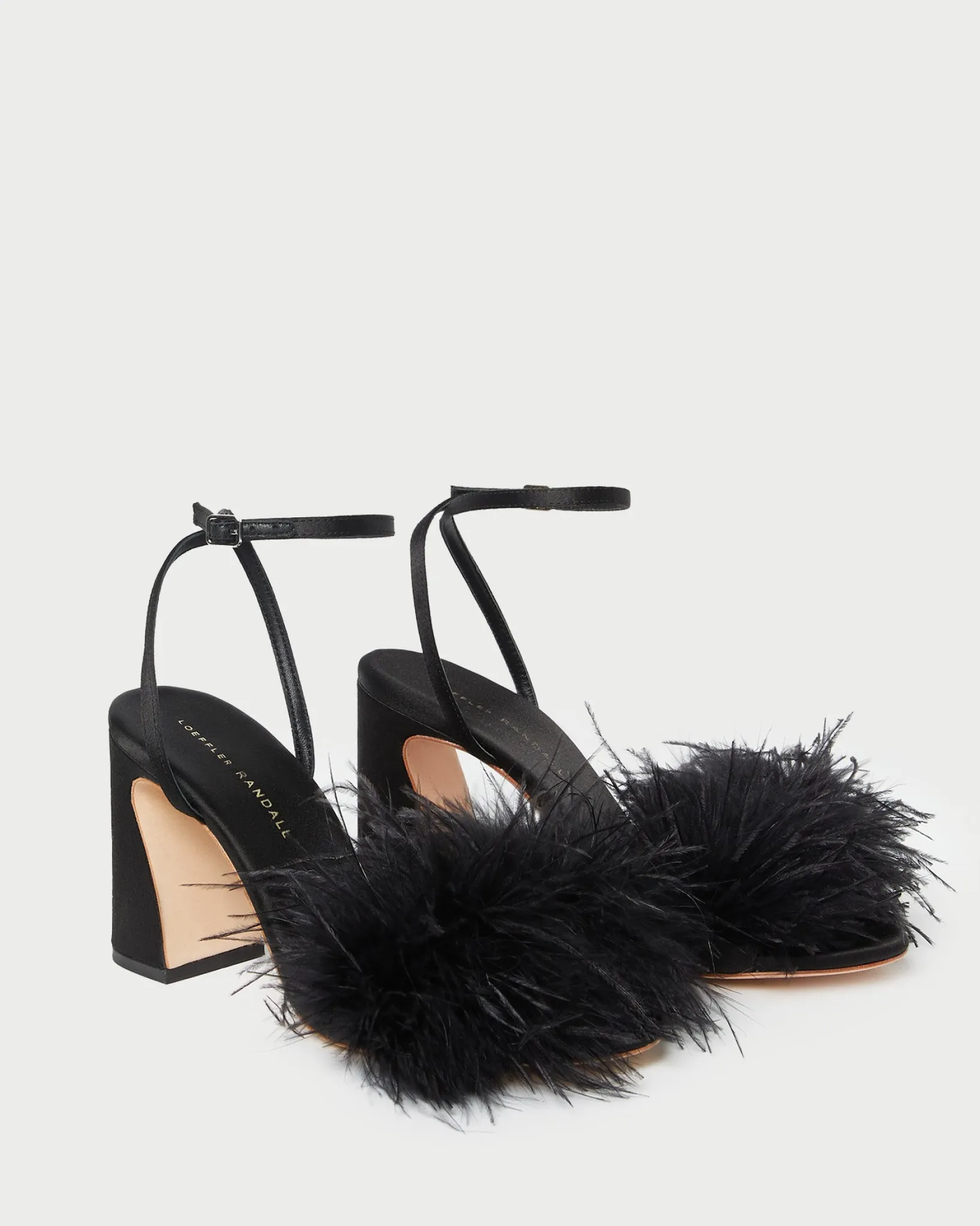 Clearance Loeffler Randall Minerva Black Satin/Feather Sandal Black />