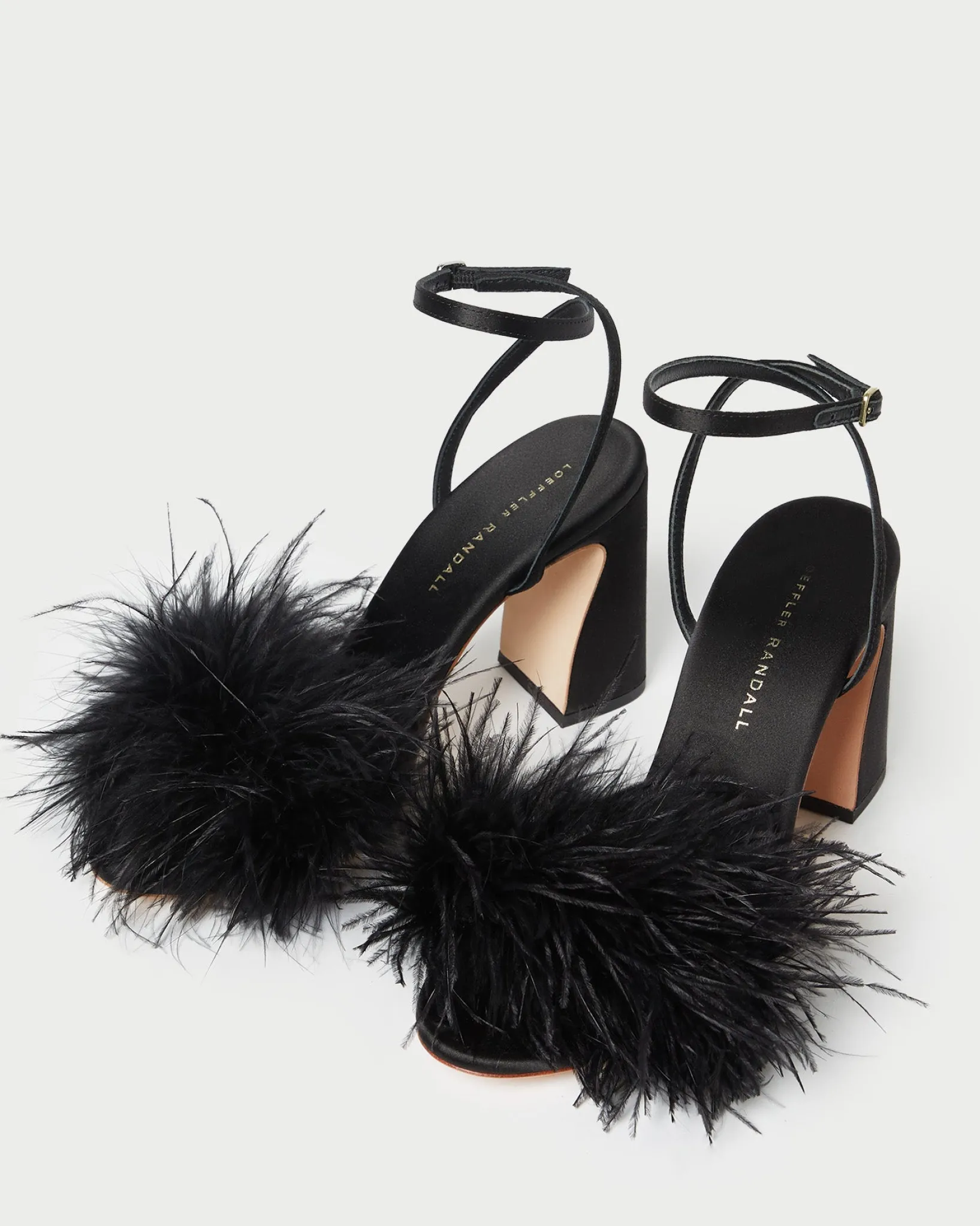 Clearance Loeffler Randall Minerva Black Satin/Feather Sandal Black />