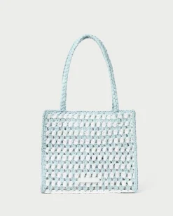Sale Loeffler Randall Missy Blue/Cream Crochet Tote Cream/Blue