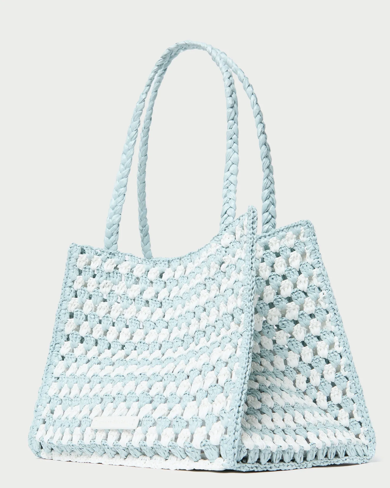 Sale Loeffler Randall Missy Blue/Cream Crochet Tote Cream/Blue