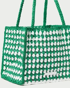 Sale Loeffler Randall Missy Blue/Cream Crochet Tote Cream/Blue