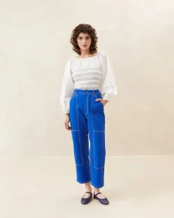 Outlet Loeffler Randall Molly Blue Denim Carpenter Pant Bright Blue />