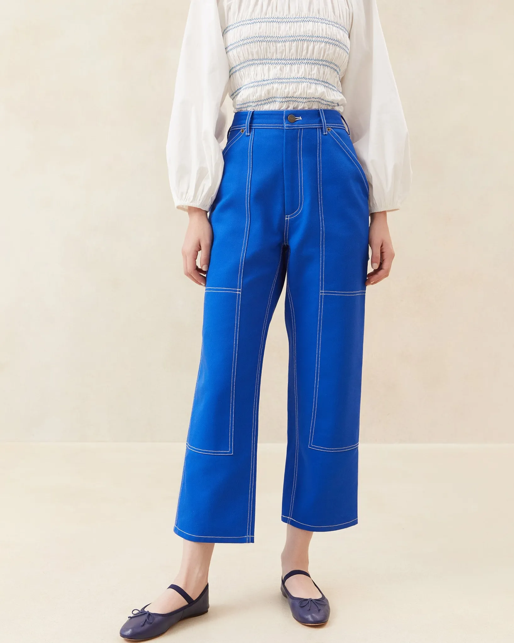 Outlet Loeffler Randall Molly Blue Denim Carpenter Pant Bright Blue />