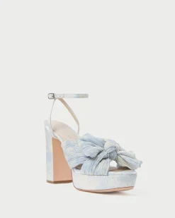 Sale Loeffler Randall Natalia Blue Floral Bow Heel Dusty Blue Floral