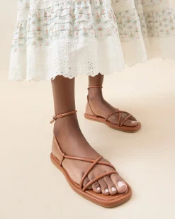 Sale Loeffler Randall Noor Leather Flat Sandal Timber