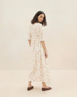 Hot Loeffler Randall Quinn Blue Floral Cinched Dress Dusty Blue/Cream Trailing Floral
