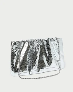 Loeffler Randall Serena Silver Gathered Leather Clutch Silver /><noscript><img width=